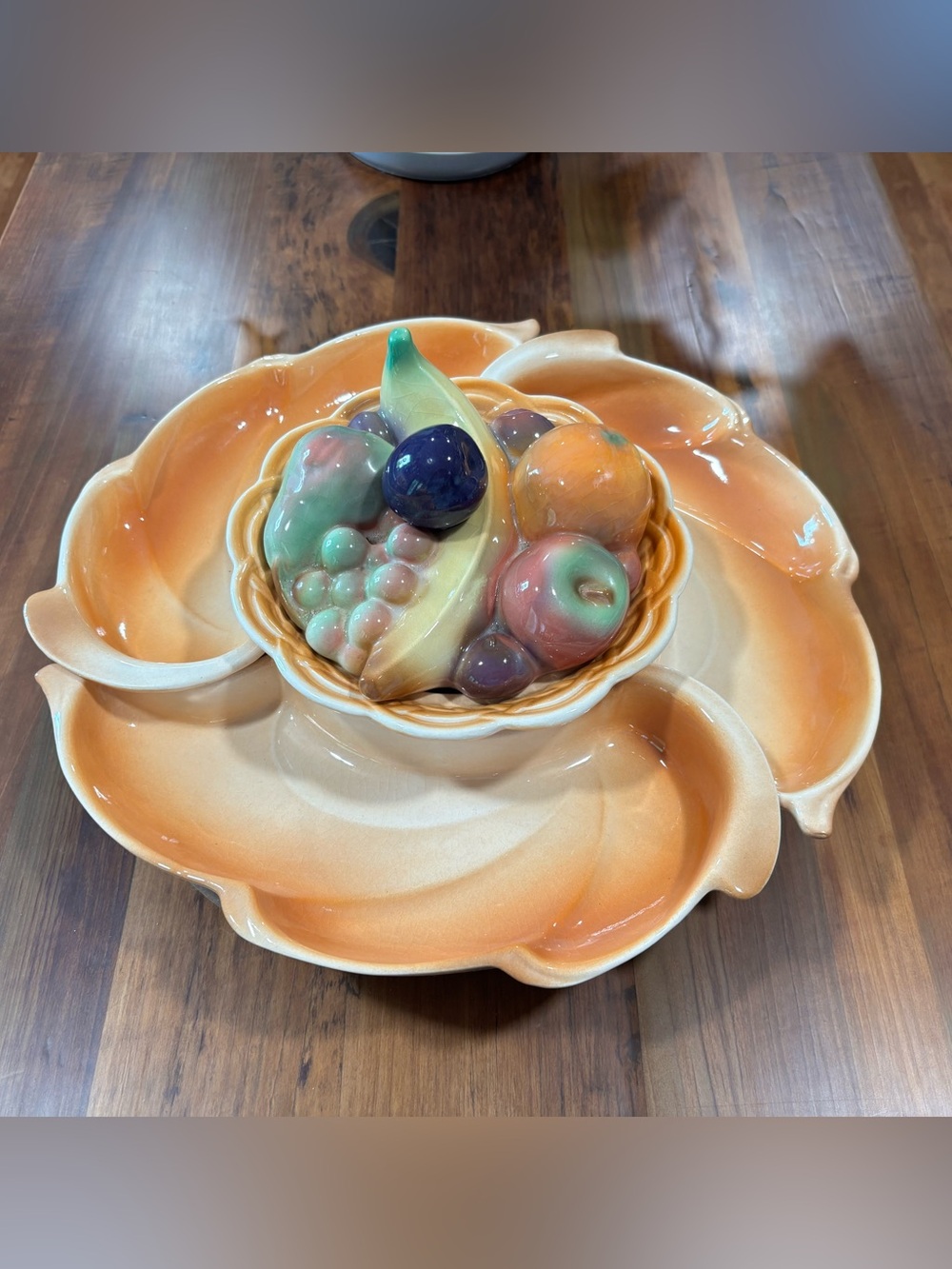 Vintage Mid Century Lane and Co Fruit Snack Tray Covered Dish Set Lazy Susan